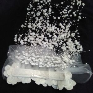 Tule and pearl headpiece